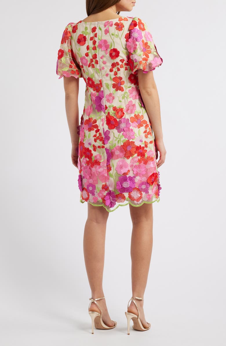 Eliza J Floral Embroidered Puff Sleeve Cocktail Dress, Alternate, color, Pink