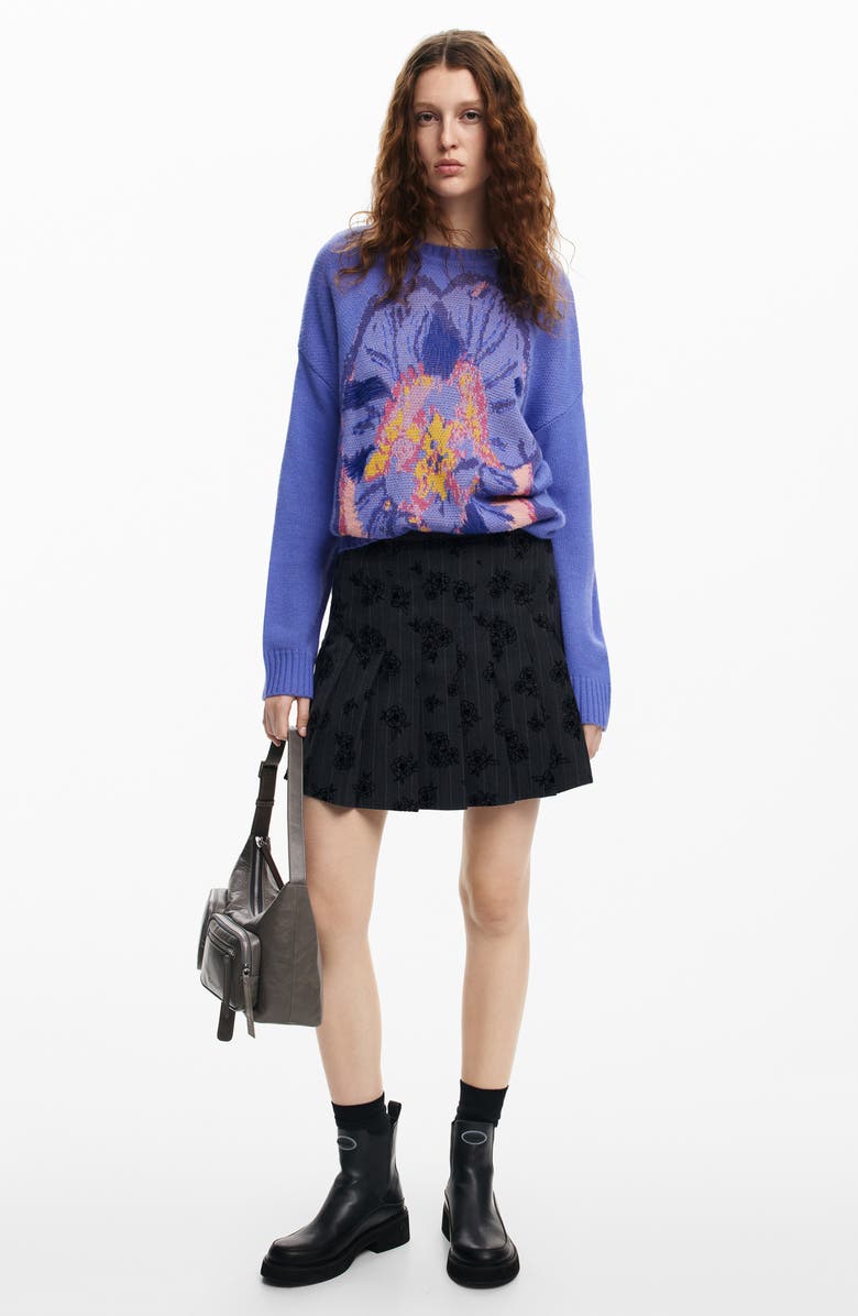 Desigual Pensée Lacroix Pansy Jacquard Crewneck Sweater, Alternate, color, 