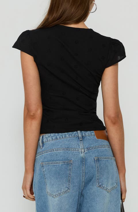Speechless Lace Trim Petal Sleeve Top