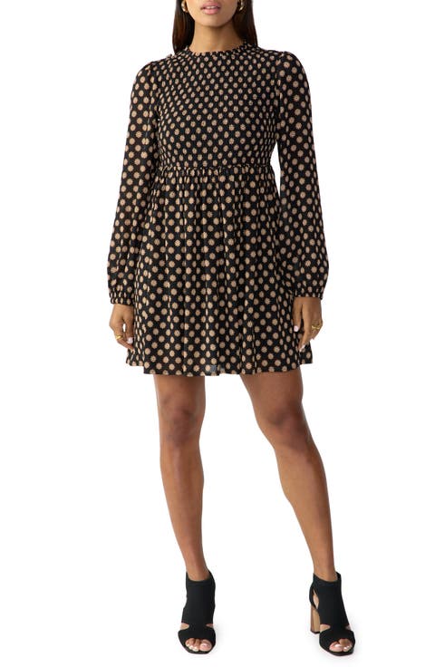 Medallion Smocked Long Sleeve Babydoll Minidress