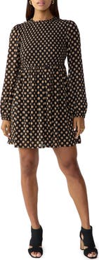 Sanctuary Medallion Smocked Long Sleeve Babydoll Minidress