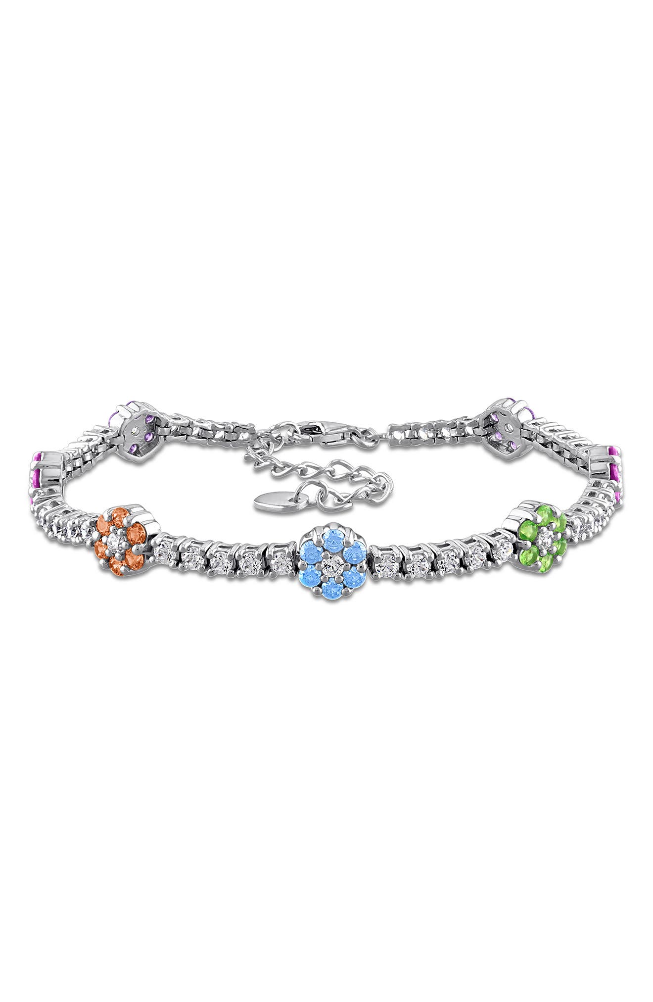 Sterling Silver Multicolor Cubic Zirconia Flower Bracelet