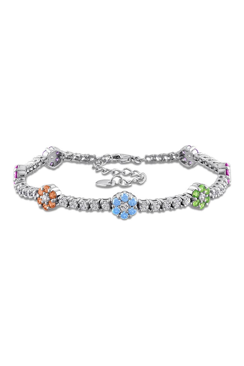 Sterling Silver Multicolor Cubic Zirconia Flower Bracelet, Main, color, MULTICOLOR