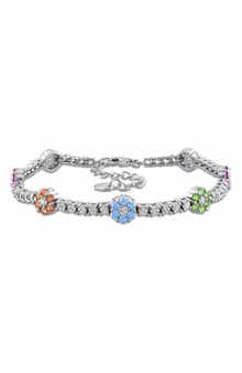 Sterling Silver Multicolor Cubic Zirconia Flower Bracelet