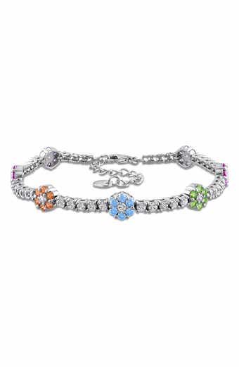 Sterling Silver Multicolor Cubic Zirconia Flower Bracelet