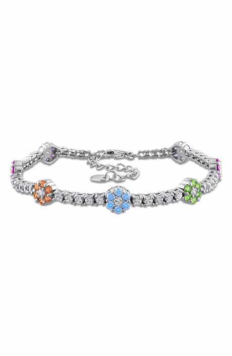 Sterling Silver Multicolor Cubic Zirconia Flower Bracelet