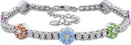DELMAR Sterling Silver Multicolor Cubic Zirconia Flower Bracelet