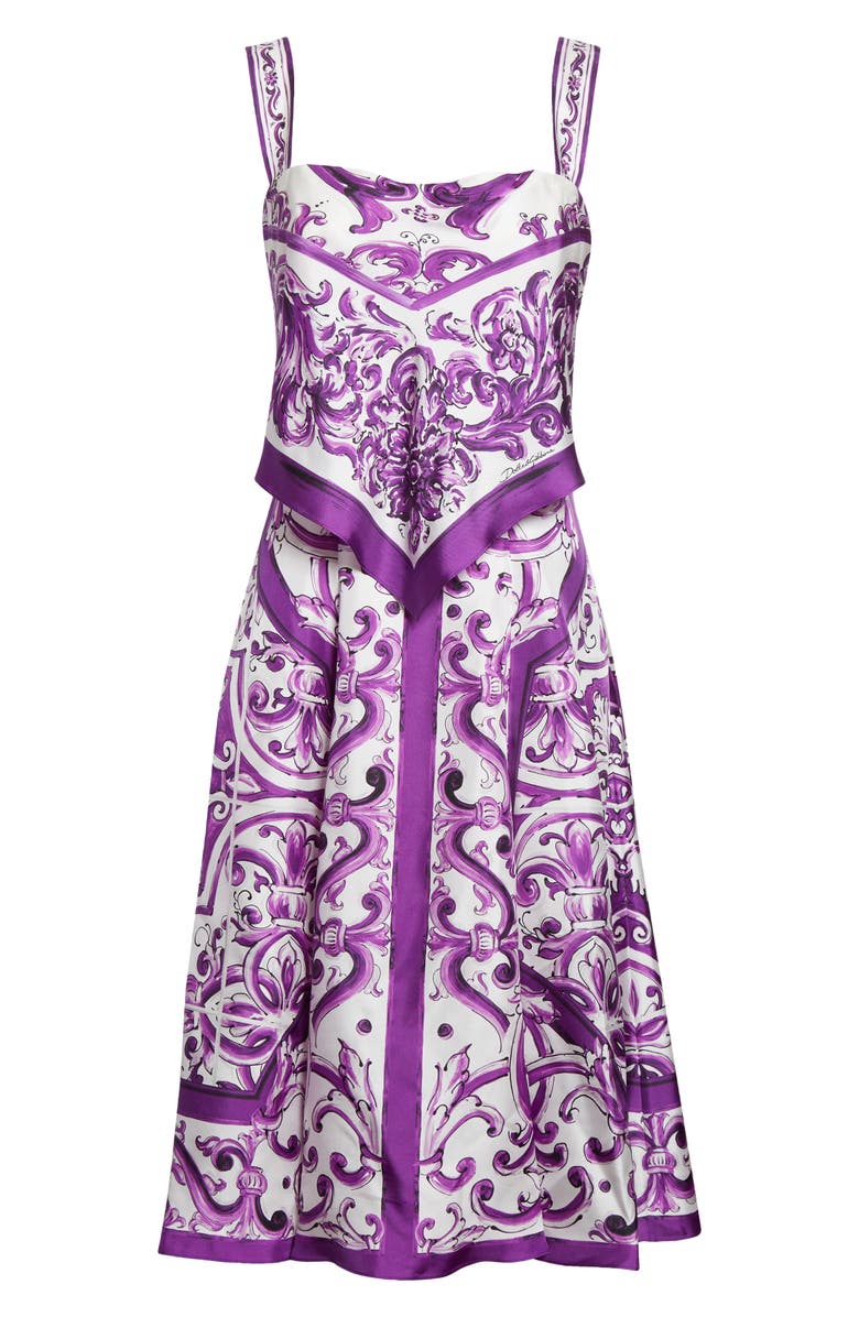 Dolce&Gabbana Majolica Silk Midi Dress, Alternate, color, Hp5dq Mix Maiolica L Viola