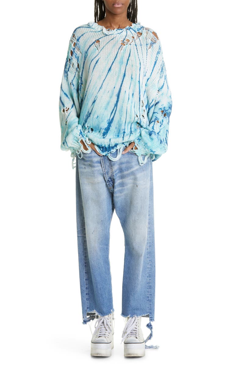 R13 Distressed Tie Dye Oversize Cotton Sweater, Alternate, color,