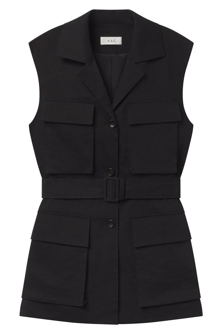 Cameron Linen Blend Belted Vest, Alternate, color, BLACK