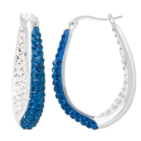 Blue and Clear Crystal Inside Out Oval Hoop Earrings