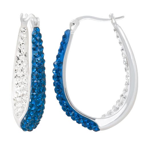 Crystalogy Blue And Clear Crystal Inside Out Oval Hoop Earrings In Metallic
