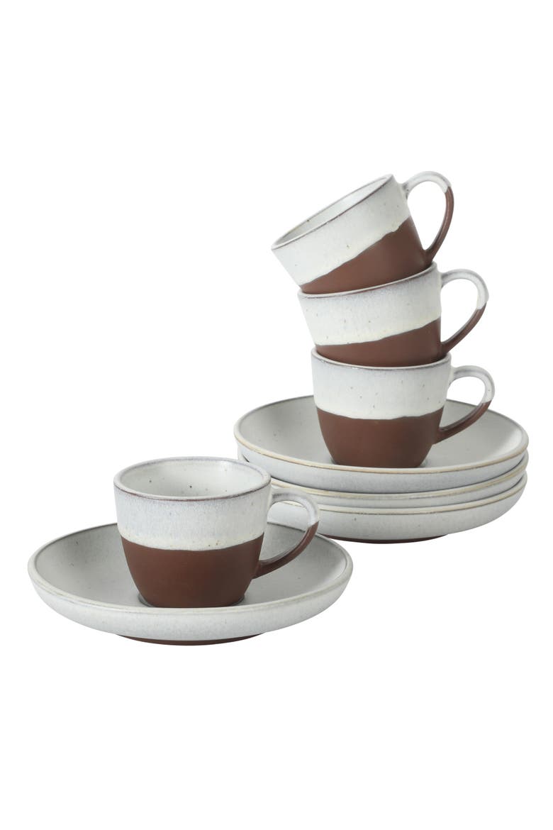 William Crest 8 Piece Espresso Stoneware Cup and Saucer Set, Main, color, Whie