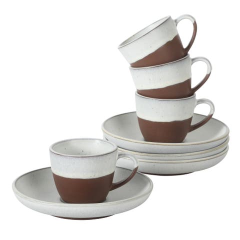 William Crest 8 Piece Espresso Stoneware Cup and Saucer Set