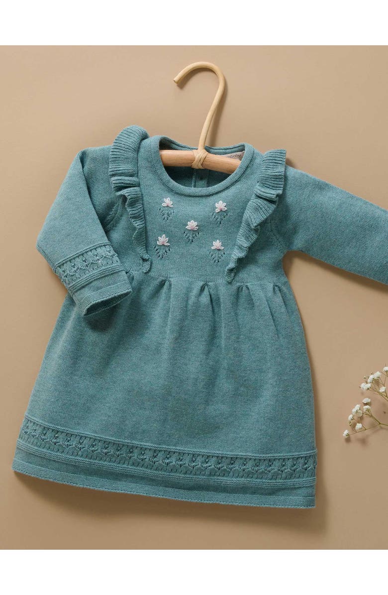 Purebaby Primrose Knitted Dress, Alternate, color, Pea Green Melange