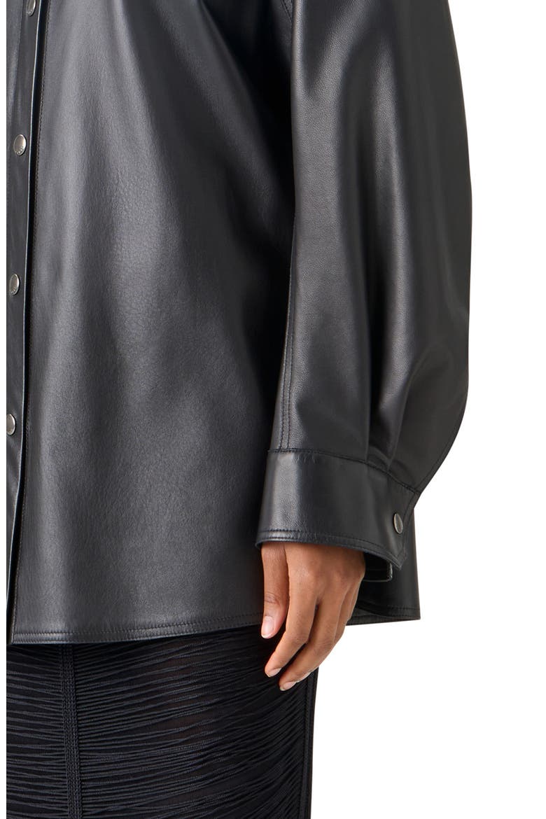 Oversize Lambskin Leather Snap Front Overshirt, Alternate, color, BLACK