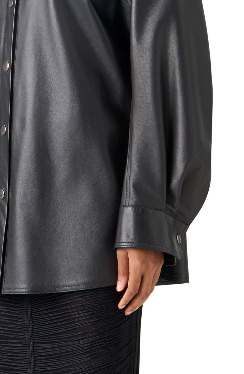 Akris Oversize Lambskin Leather Snap Front Overshirt, Alternate, color, Black