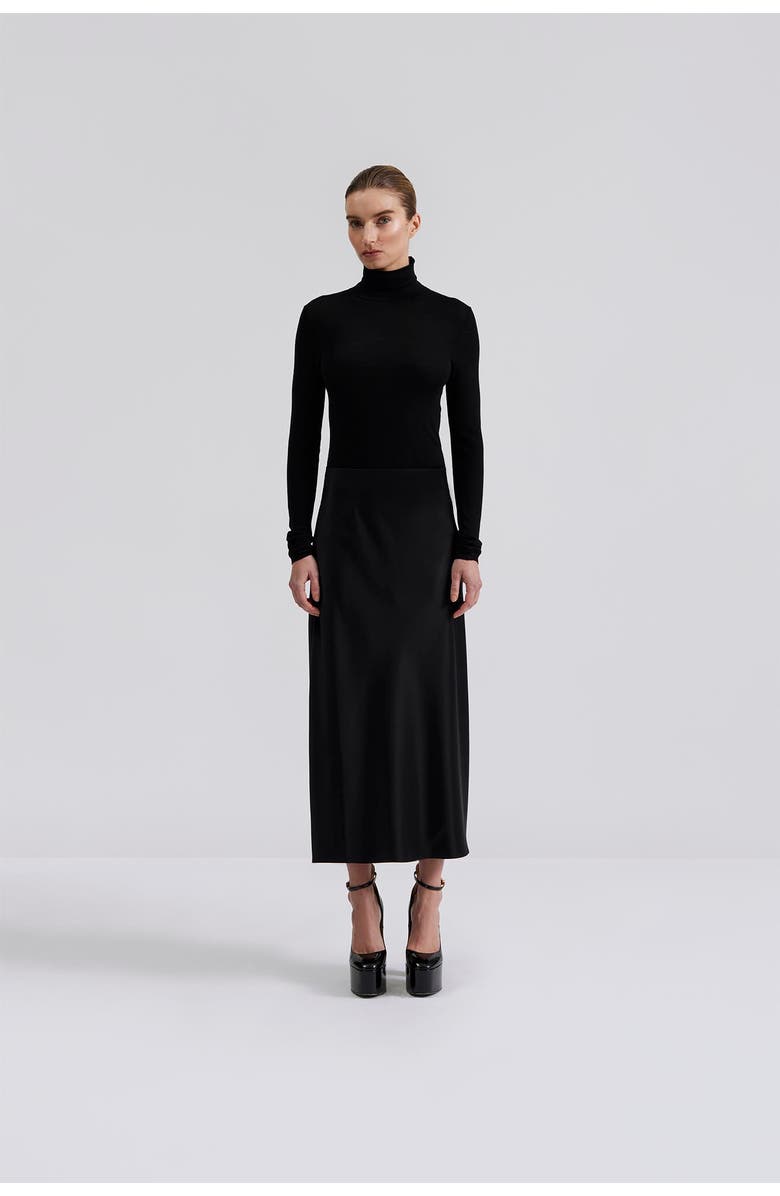 Malina Aubree Satin Midi Skirt, Main, color, Black