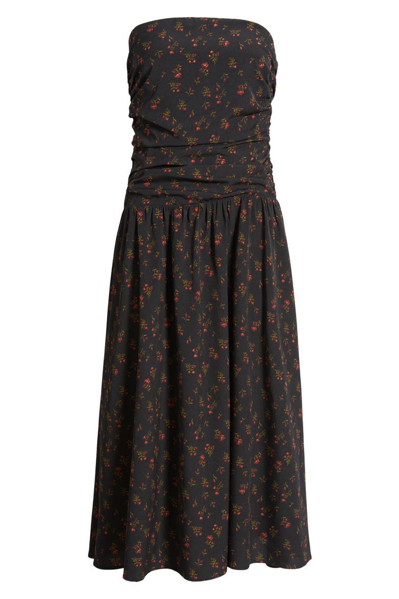 Molly Floral Print Strapless Midi Dress, Alternate, color, BLACK FLORAL
