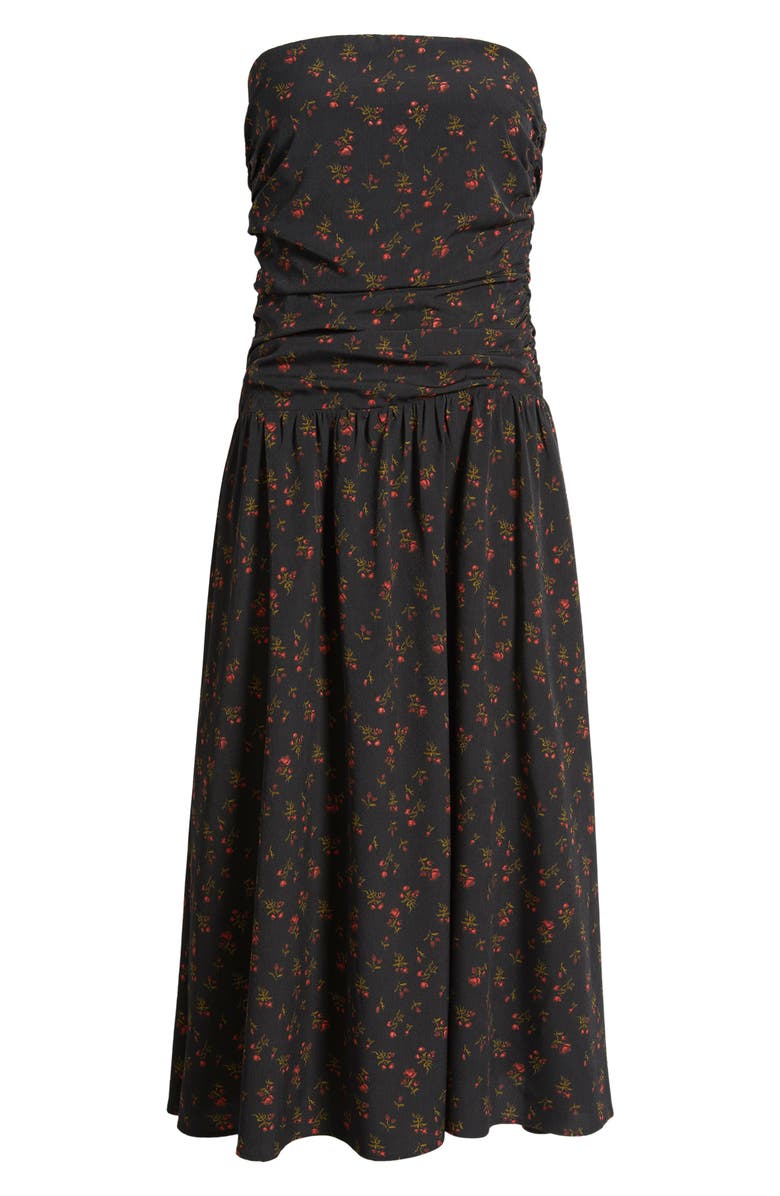 Lulus Molly Floral Print Strapless Midi Dress, Alternate, color, Black Floral