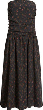 Lulus Molly Floral Print Strapless Midi Dress
