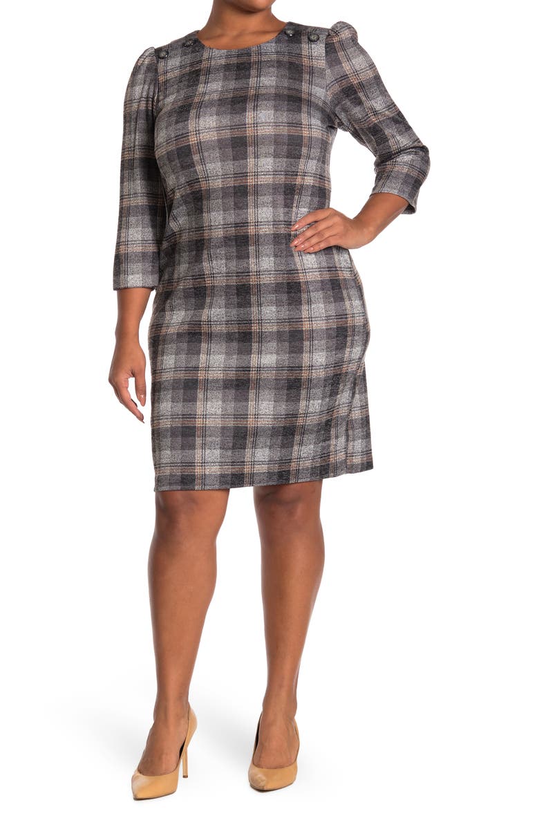 Connected Apparel Cut and Sew Sweater Knit Dress, Alternate, color, Brass