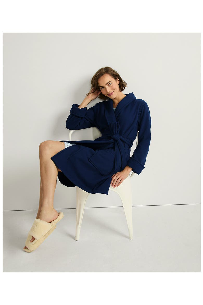 Cotton Terry Knee Length Spa Bath Robe, Alternate, color, Deep Sea Navy
