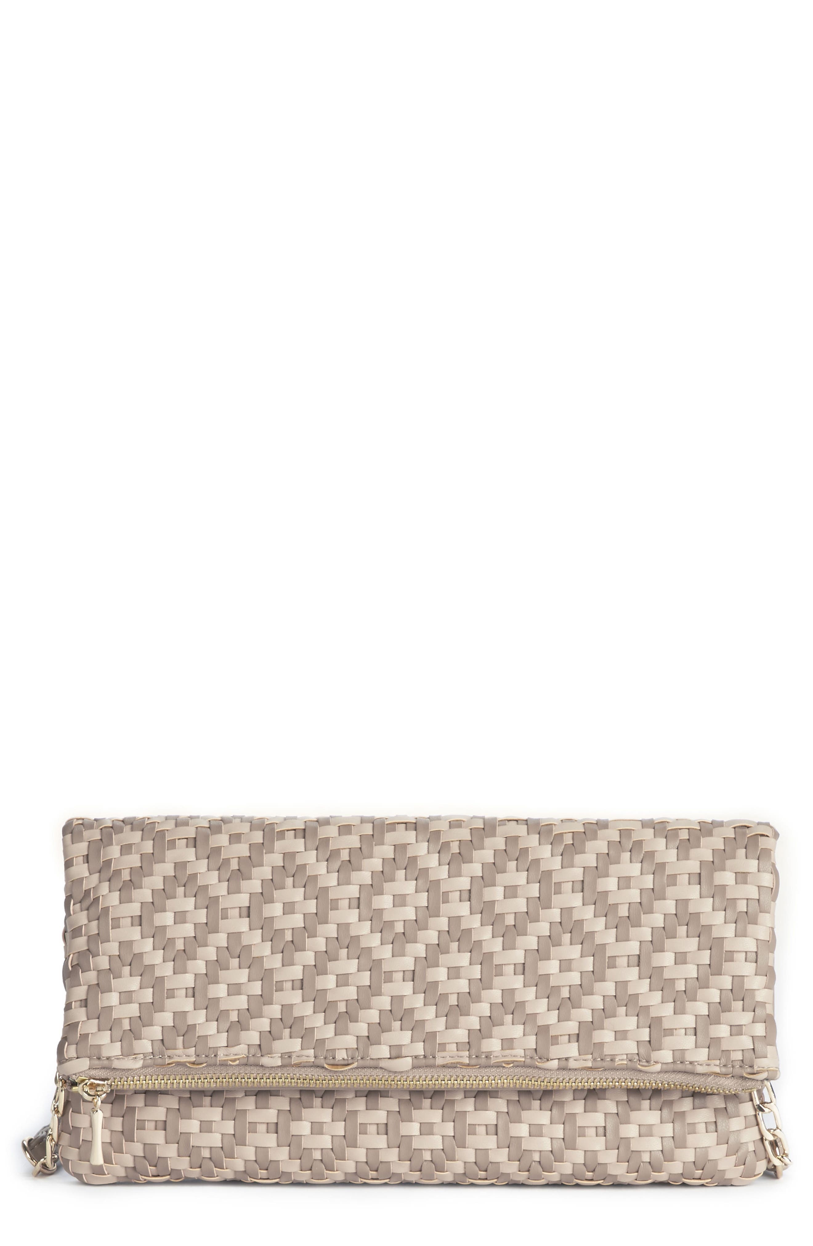 Sole Society Lisbeth Weave Foldover Clutch, Main, color, Nude Combo