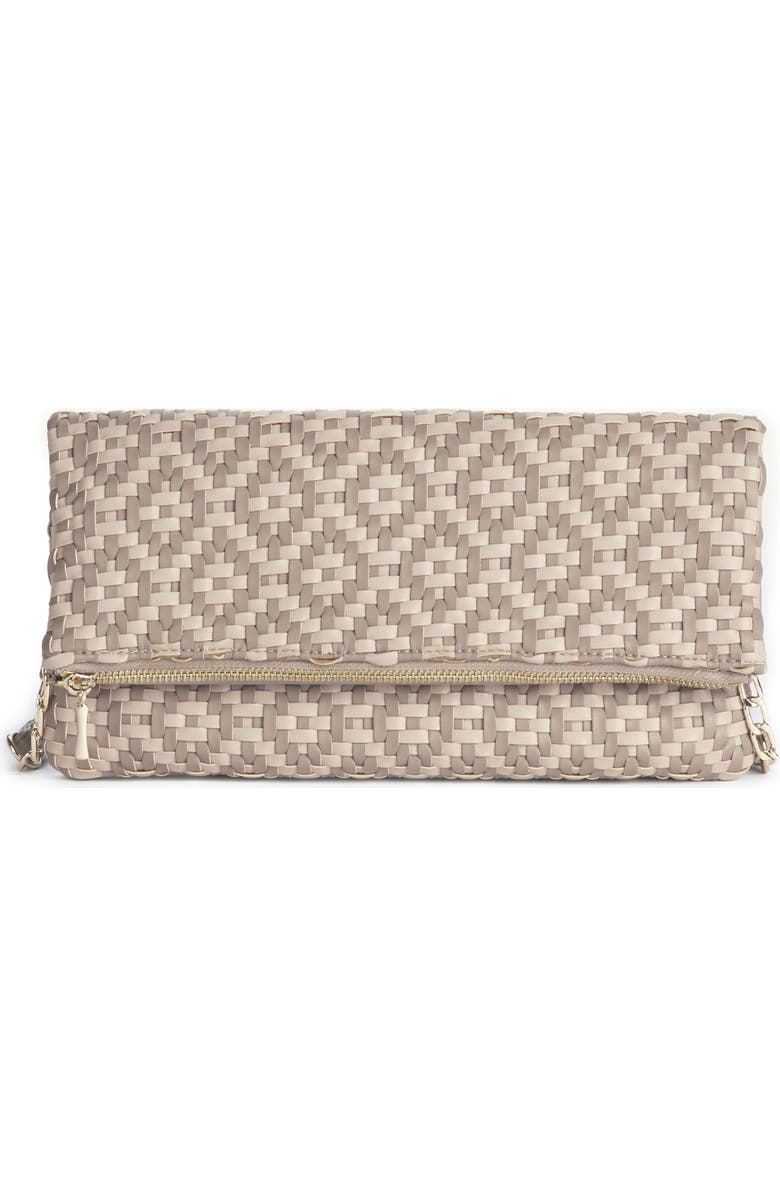 Sole Society Lisbeth Weave Foldover Clutch, Main, color, Nude Combo