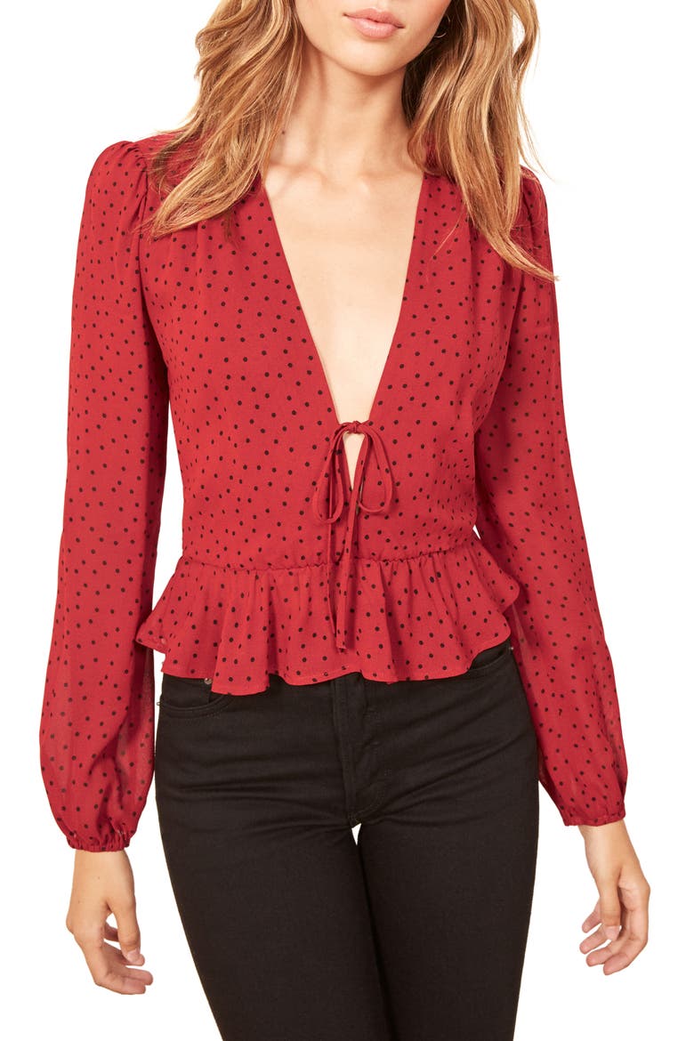 Nikki Tie Front Blouse, Main, color, FLAMENCO
