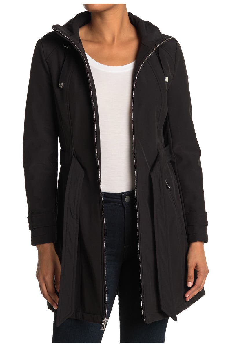 KARL LAGERFELD PARIS Belted Softshell Parka, Main, color, 