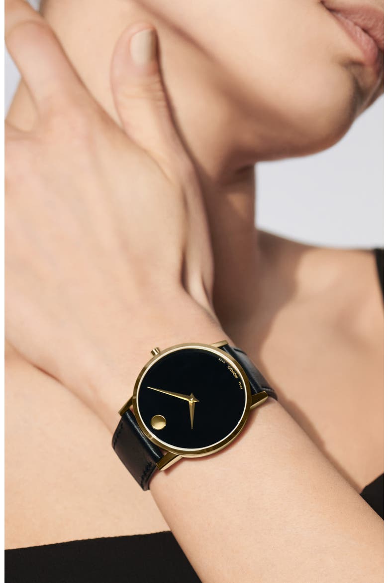 Leather Strap Watch, 42mm, Alternate, color, BLACK DIAL