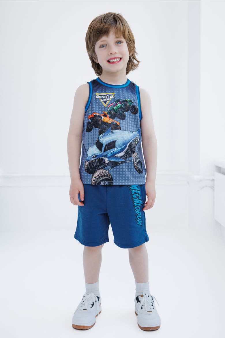 3pc Tank Top, Tee & Shorts Set, Alternate, color, Blue Megalodon Monster Jam