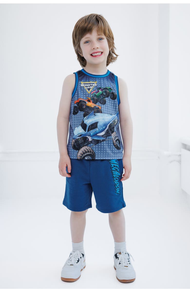 Monster Jam 3pc Tank Top, Tee & Shorts Set, Alternate, color, Blue Megalodon Monster Jam