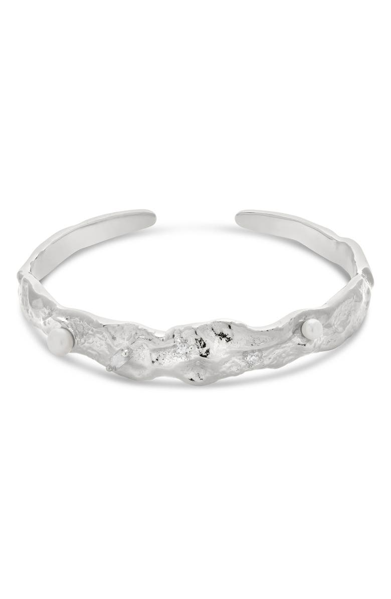 Sterling Forever Caspara Imitation Pearl Cuff Bracelet, Alternate, color, Silver