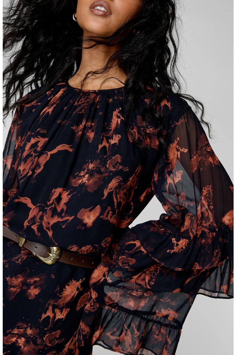 Stallion Print Long Sleeve Minidress, Alternate, color, BLACK