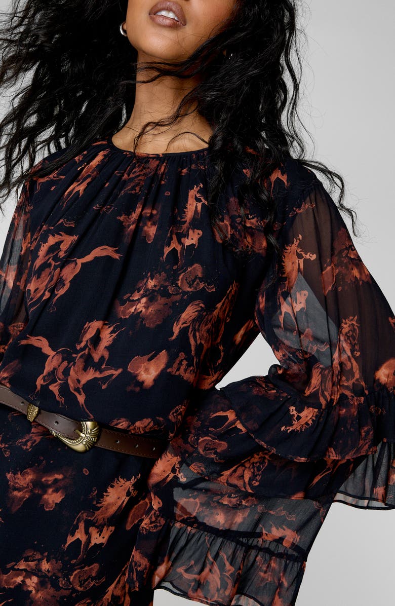 NASTY GAL Stallion Print Long Sleeve Minidress, Alternate, color,