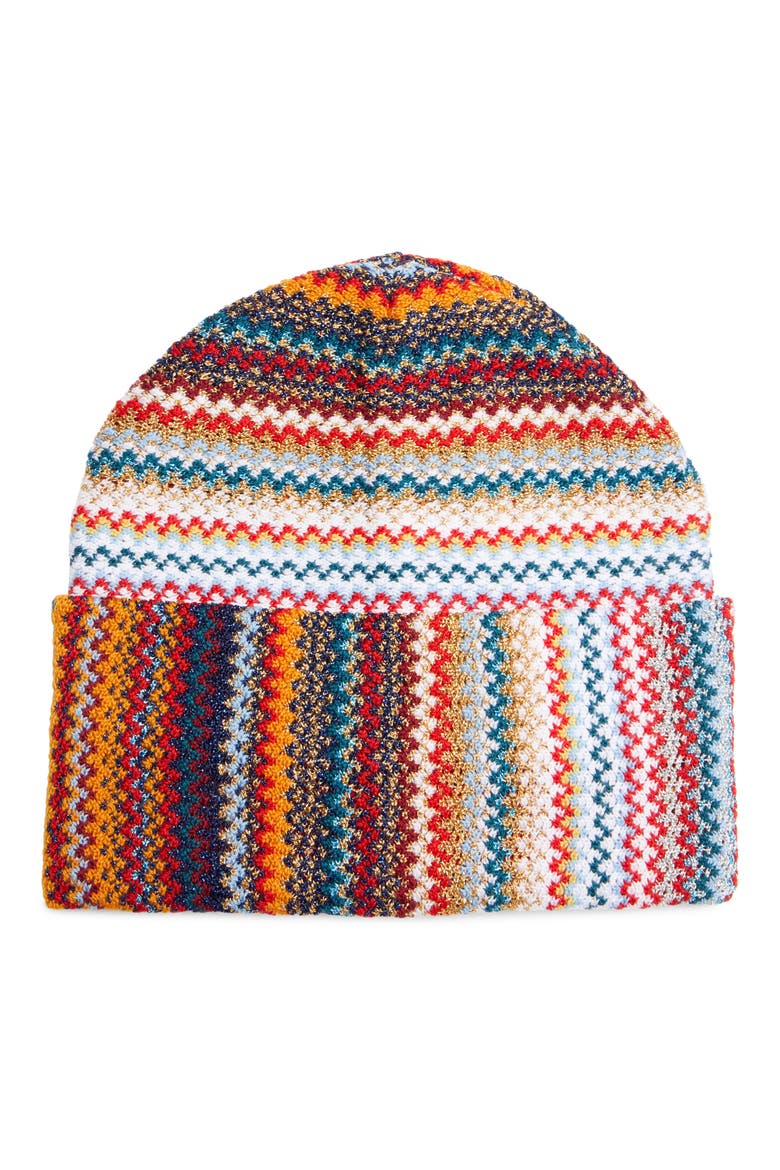 Metallic Zigzag Wool Blend Beanie, Main, color, MULTI ORANGE/ YELLOW