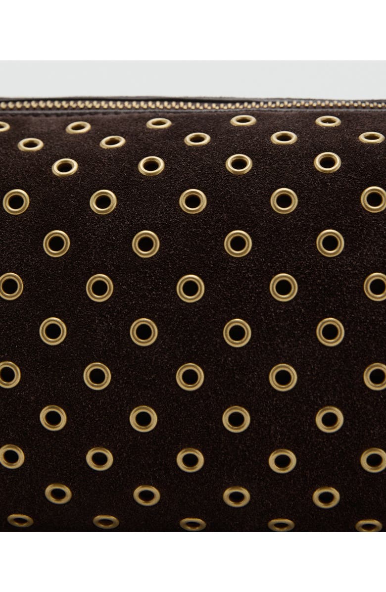 MANGO Suede Eyelet Shoulder Bag, Alternate, color, Chocolate