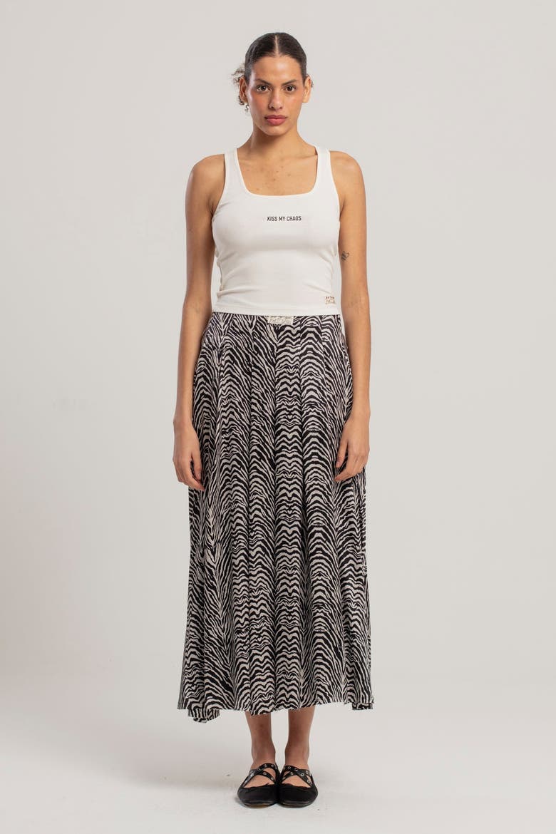 Pure Silk Zebra Long Skirt, Alternate, color, black