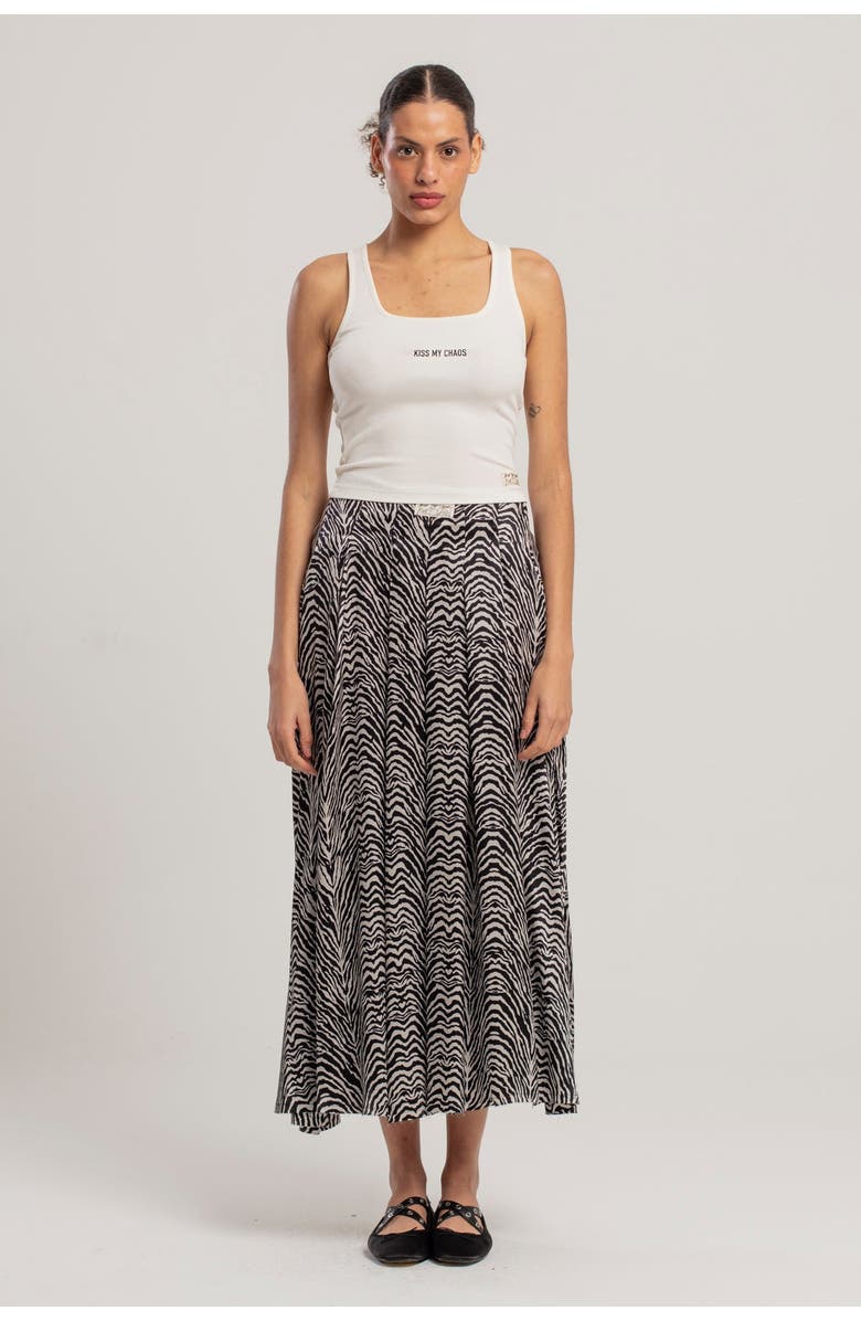 PCFG Pure Silk Zebra Long Skirt, Alternate, color, Black