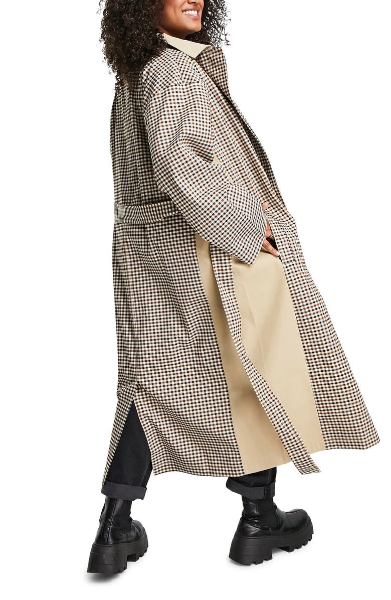 ASOS DESIGN Curve Gingham Trench Coat, Alternate, color,