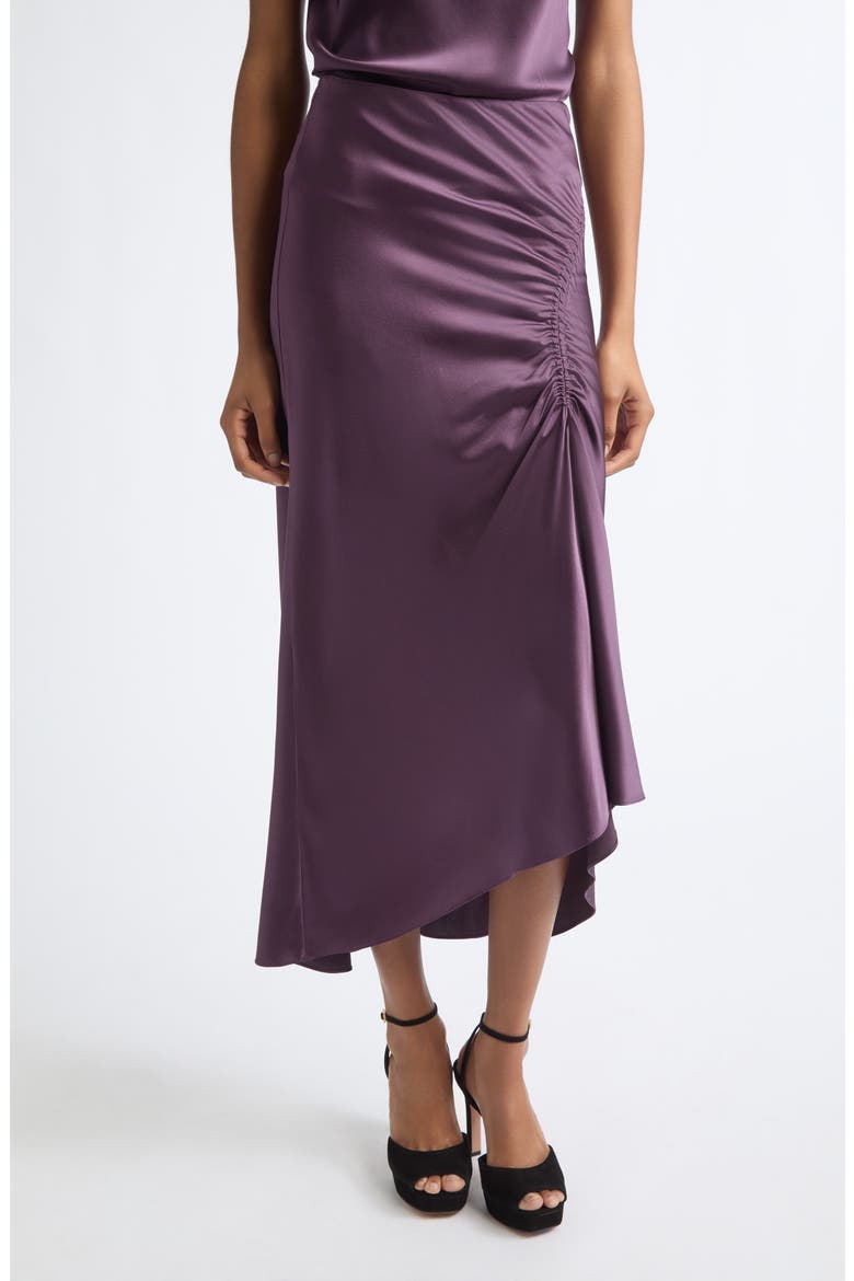 Felecia Ruched Silk Blend Midi Skirt, Main, color, DARK EGGPLANT