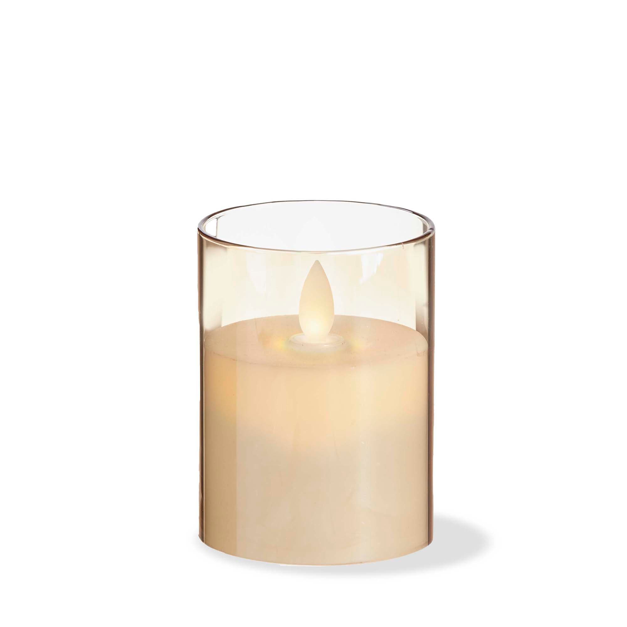 Tag Estella Led Glass Hurricane Amber Flameless Candle Holder In Brown