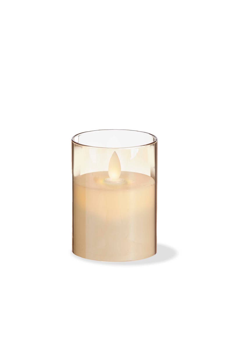 Estella LED Glass Hurricane Amber Flameless Candle Holder, Main, color, Brown
