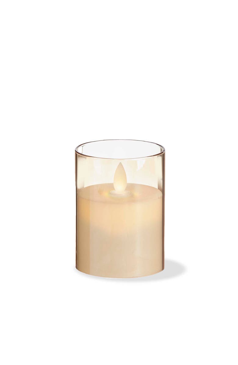 tag Estella LED Glass Hurricane Amber Flameless Candle Holder, Main, color, Brown