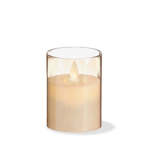 Estella LED Glass Hurricane Amber Flameless Candle Holder