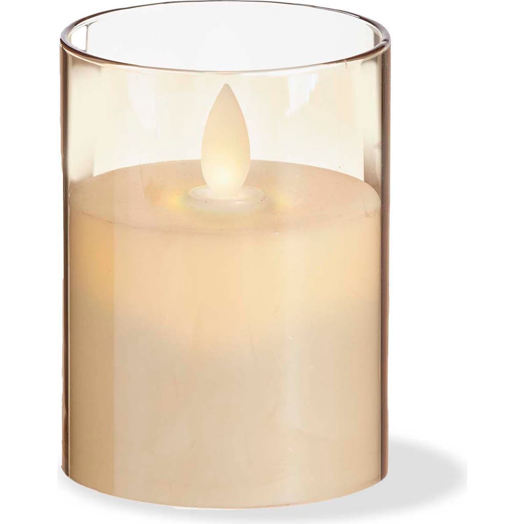 Tag Estella Led Glass Hurricane Amber Flameless Candle Holder In Brown