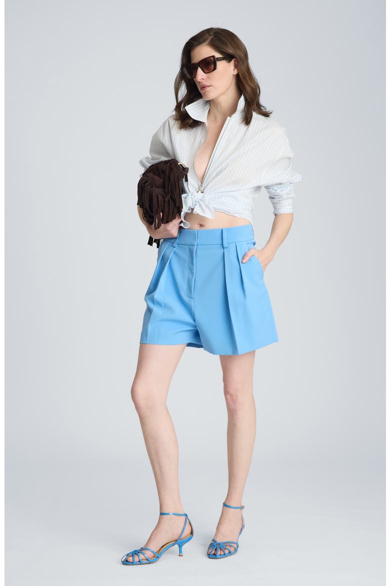 Oversize Half Zip Split Front Cotton Blend Top, Alternate, color, PURE WHITE / LAKE BLUE