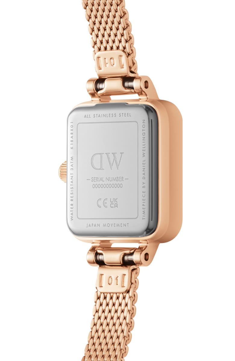 Daniel Wellington Mini Quadro Melrose Micro Collection Mesh Strap Watch, 15mm x 18mm, Alternate, color, Rose Gold